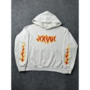 Mens Hoodie Jonah Gray Flame Graphic Pullover Sweatshirt, Size XL